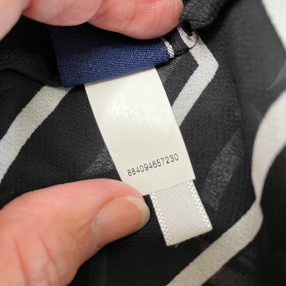 Chaps Womens SZ S Chevron Black & White Top Sheer Asymmetrical Hem Bow At Waist - Picture 11 of 14